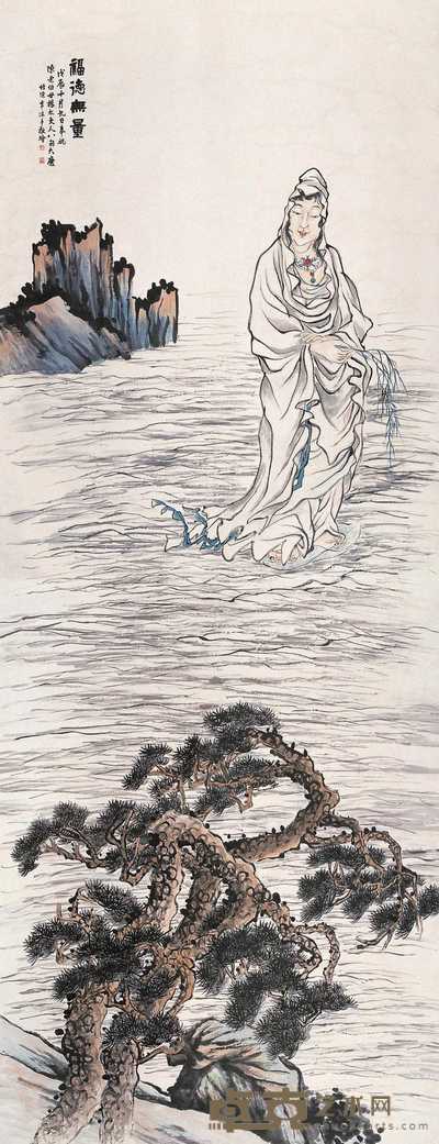 陈半丁 1928年作 福德无量 镜心 364×141cm